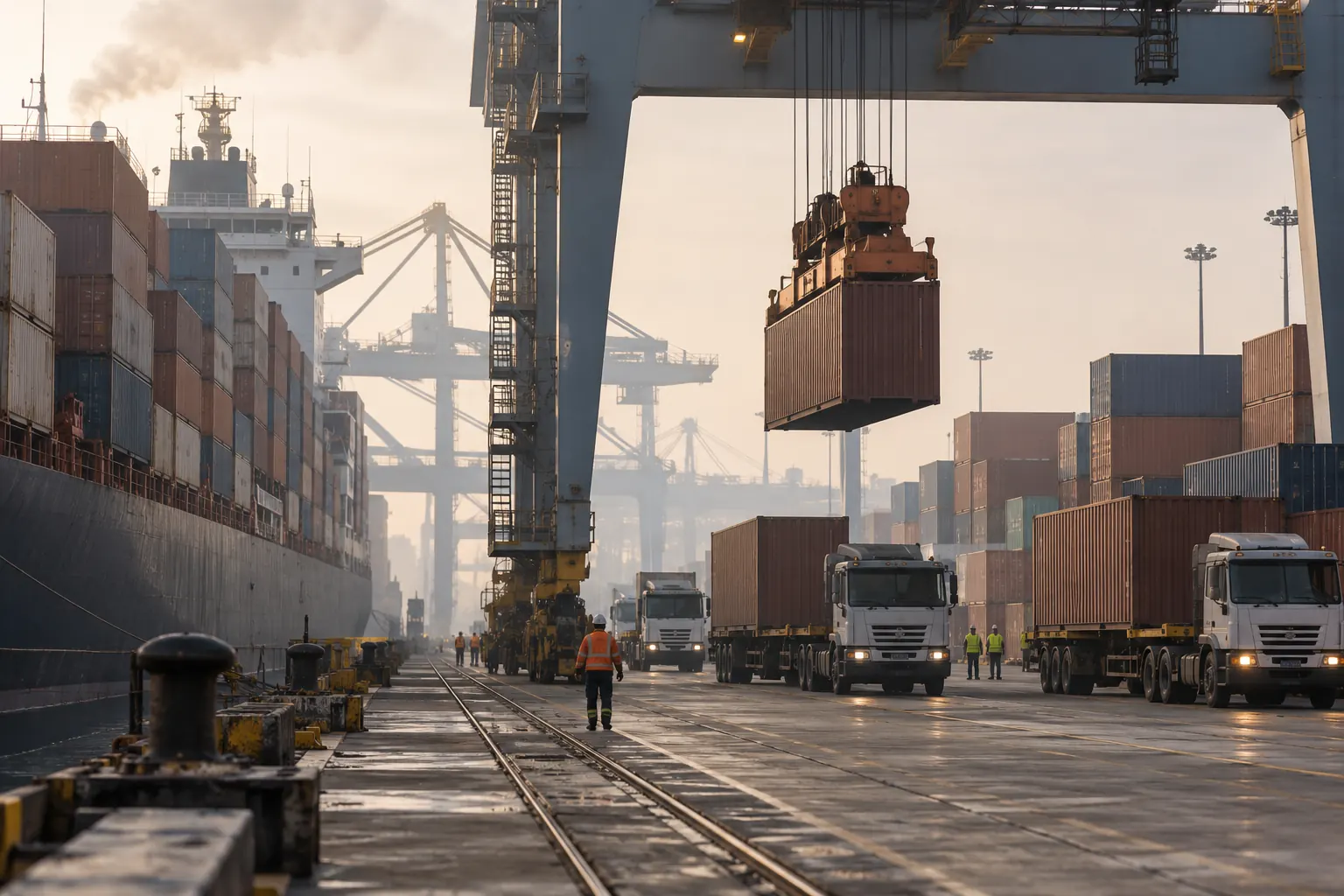 Shipping containers waiting for customs clearance at a US port